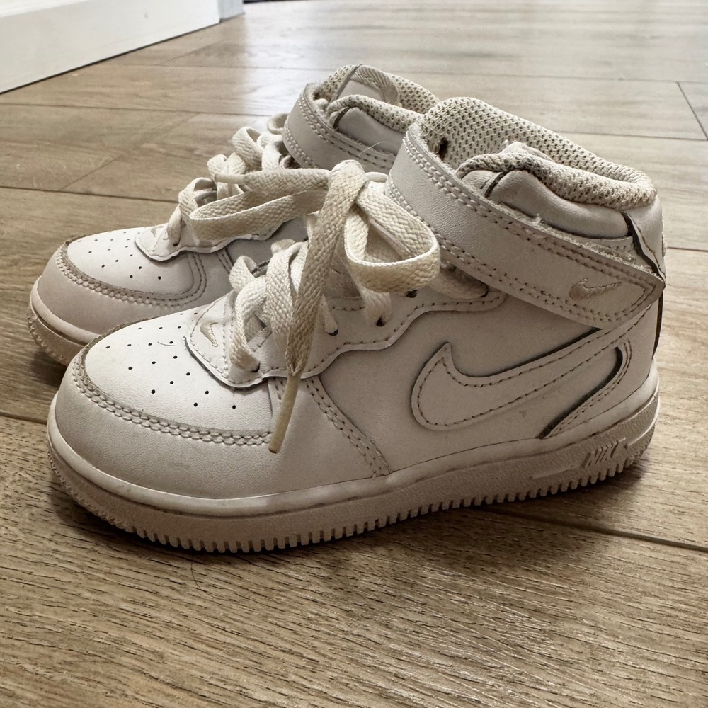 Nike Air Force 1 Mid Toddler 9C White Leather Sneakers DH2935-111‎